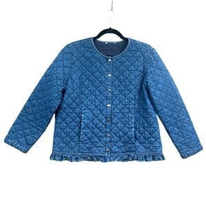 Quilted Jean Jacket M Boho Western Hippie Cowgirl Cottagecore Granny Ruffled Hem